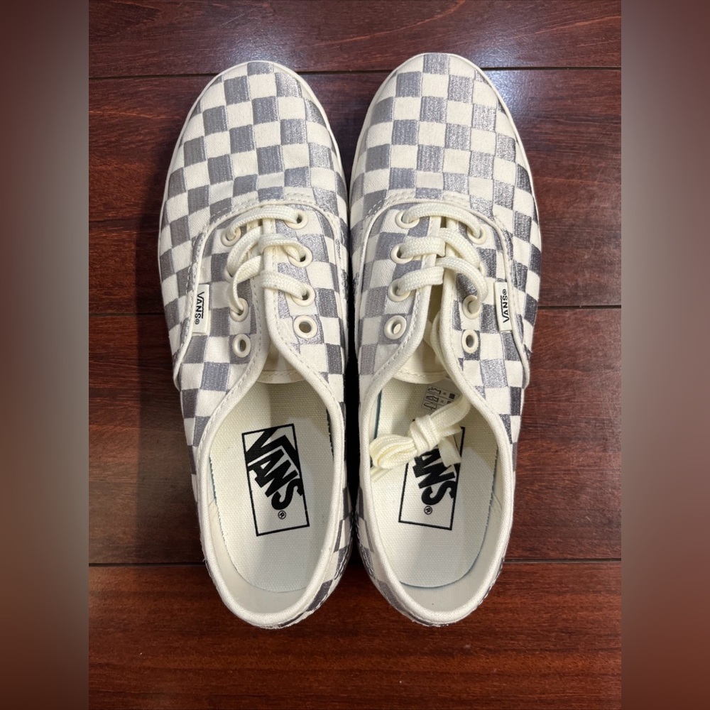 Womens 7 Vans Authentic Low Pro Embroidered Checkerboard Gray Low Top HALF BOX - Picture 3 of 16